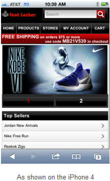 Foot Locker's mobile site as seen on the iPhone 4