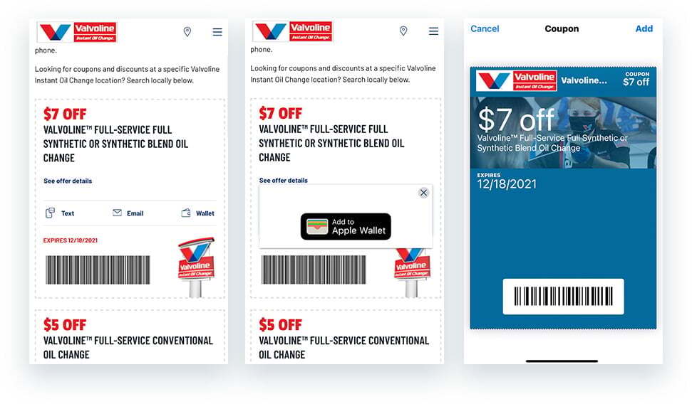 Valvoline Oil Change Digital Wallet Coupons