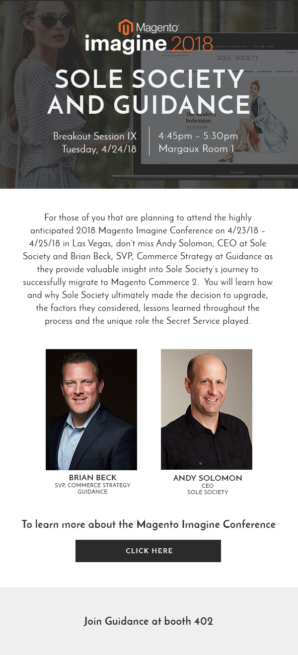 Guidance and Sole Society Talk Magento 2 at Imagine 2018