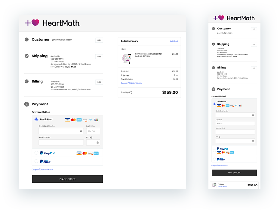 HeartMath Cart Checkout 