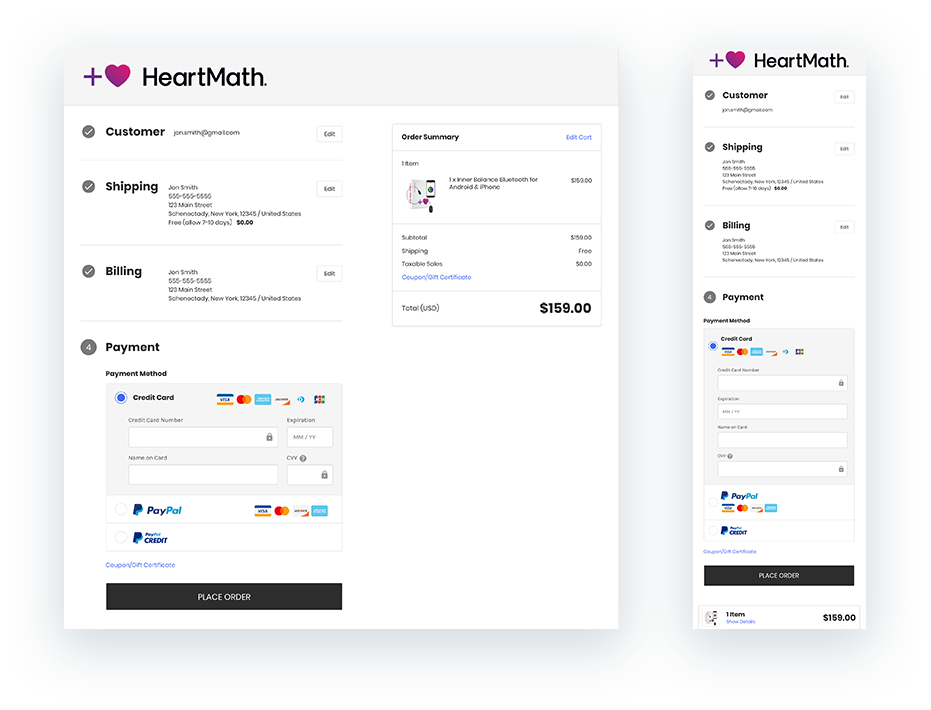 HeartMath Cart Checkout 