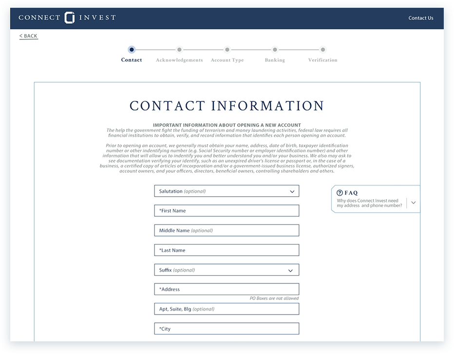 Connect Invest Contact Information Form