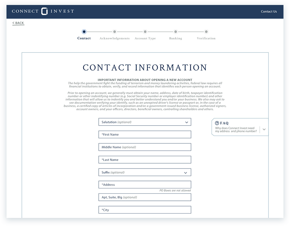 Connect Invest Contact Information Form