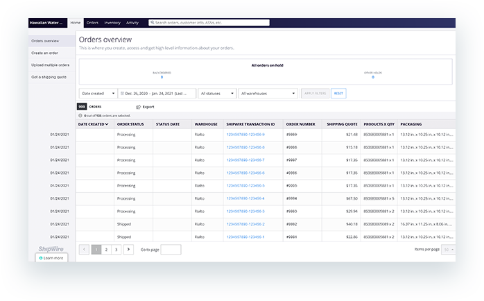 Shipwire order overview