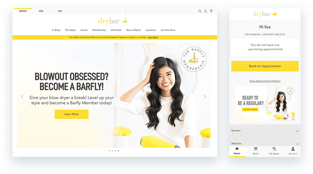Drybar Mobile and Desktop Homepage Images