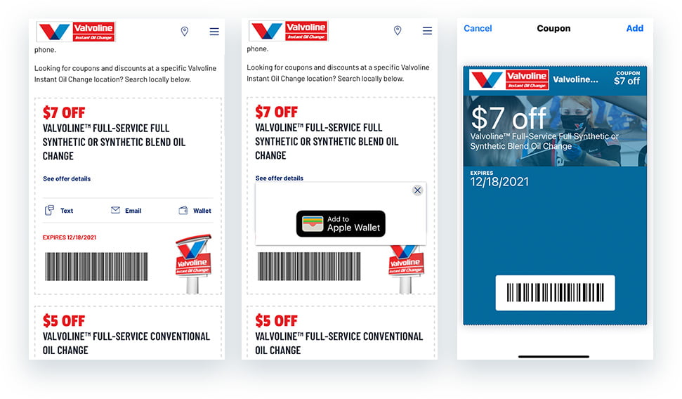 Valvoline Oil Change Digital Wallet Coupons